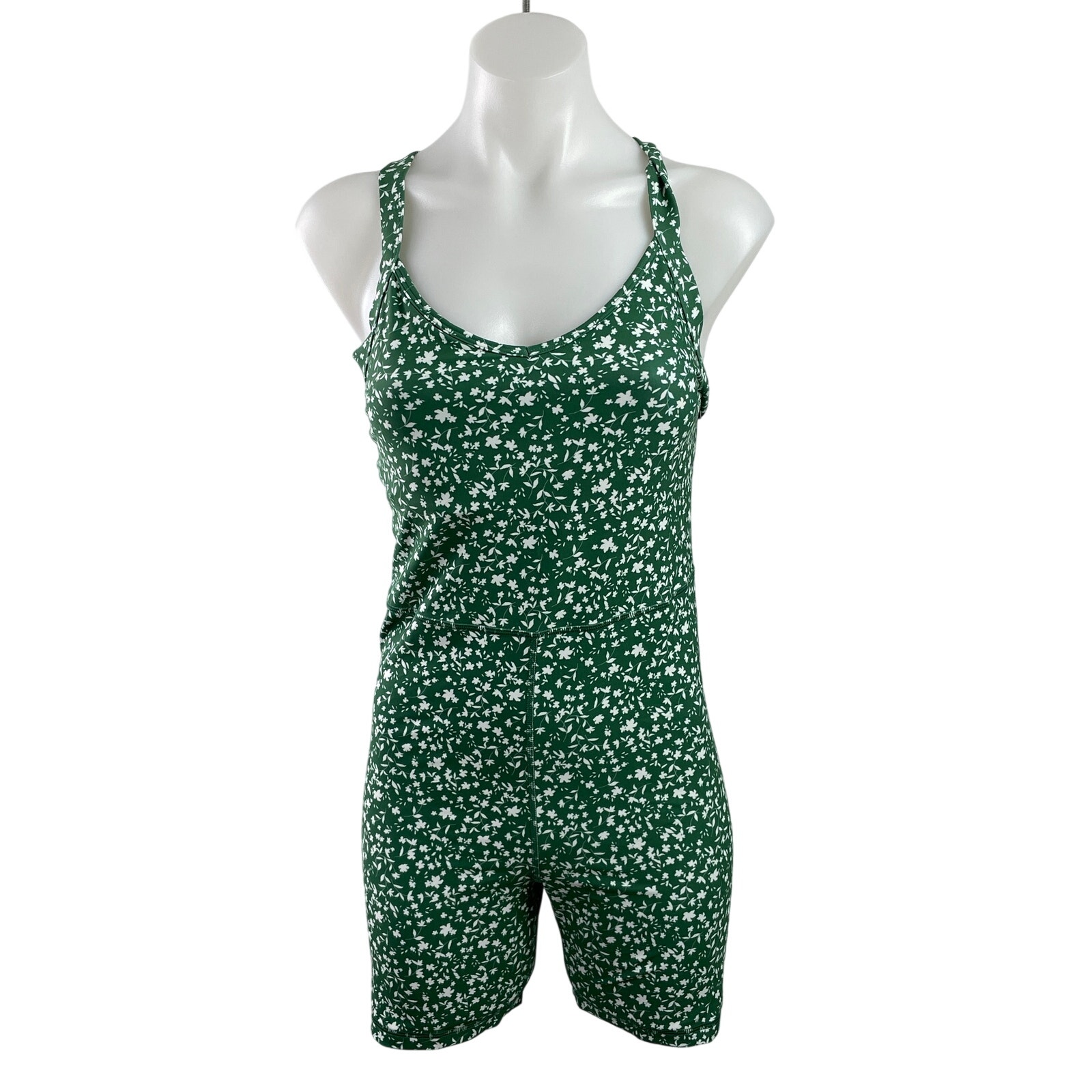 New Old Navy Active Green Sleeveless Racerback Floral Jumpsuit Romper Size M